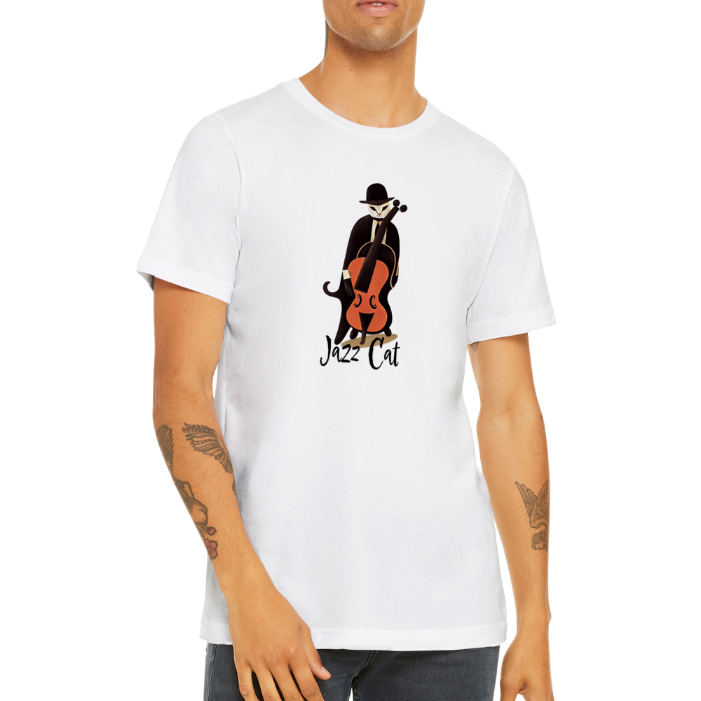 Jazz Cat Playing Double Bass Premium Unisex Crewneck T-shirt