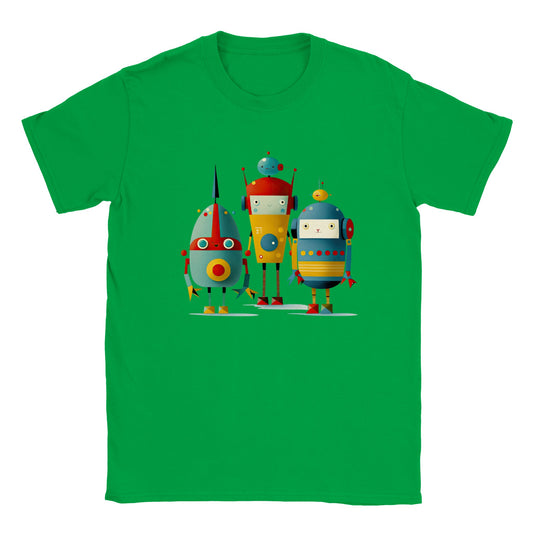 Green kids t-shirt with 3 retro robots