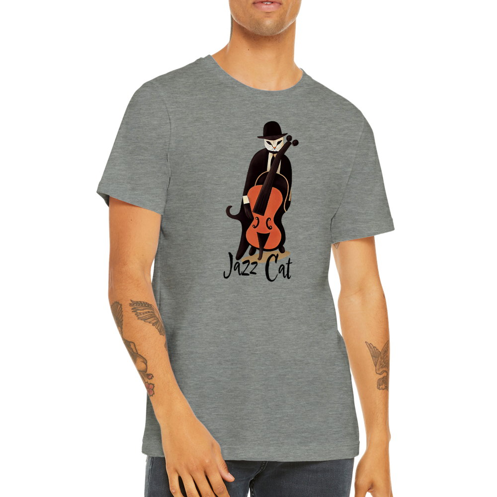 Jazz Cat Playing Double Bass Premium Unisex Crewneck T-shirt