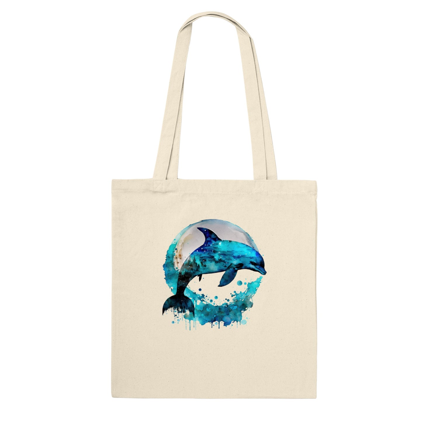 natural tote bag with dolphin print