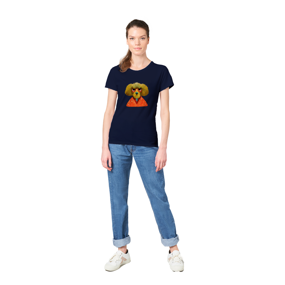 Grumpy Poodle Print Heavyweight Womens Crewneck T-shirt