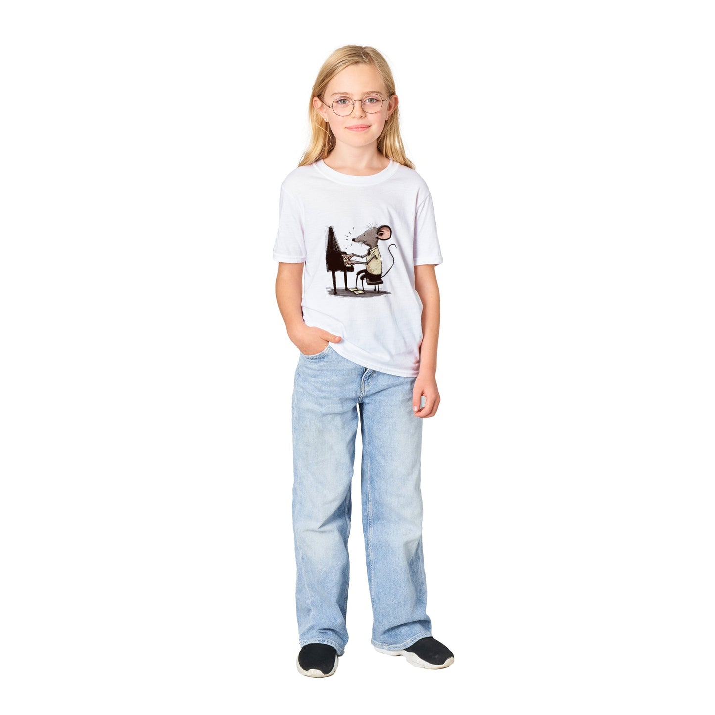 Mouse Playing the Piano Classic Kids Crewneck T-shirt