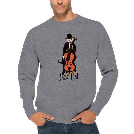 Jazz Cat Playing Double Bass Premium Unisex Crewneck Sweatshirt