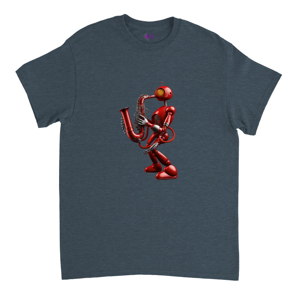 Add Some Personality to Your Wardrobe with the Robot Playing Saxophone Print T-Shirt