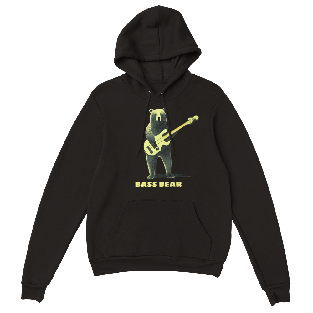 Bass Bear, Bear Playing a Bass Guitar Print Premium Unisex Pullover Hoodie