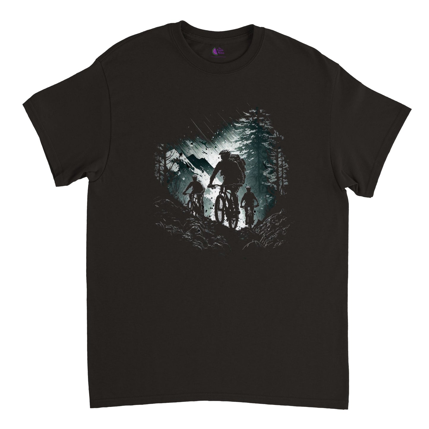 Black t-shirt with a mountain bike print