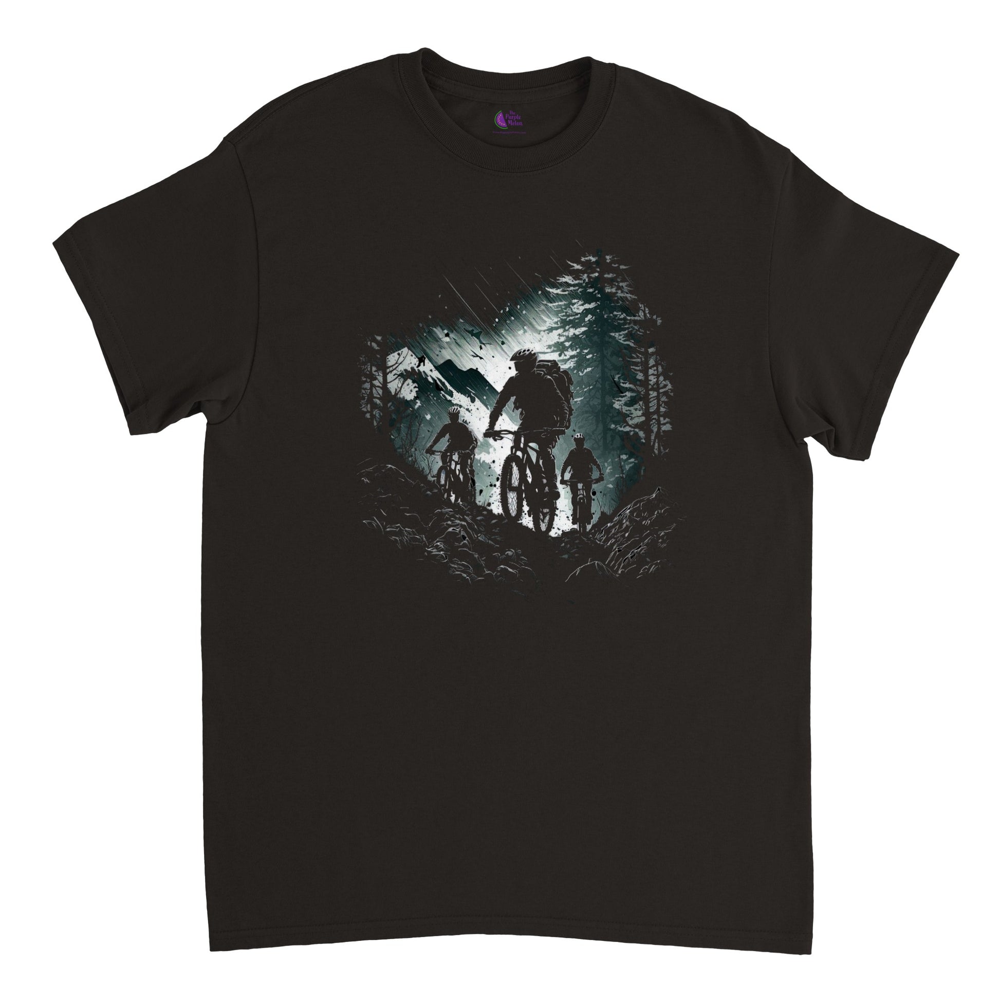 Black t-shirt with a mountain bike print