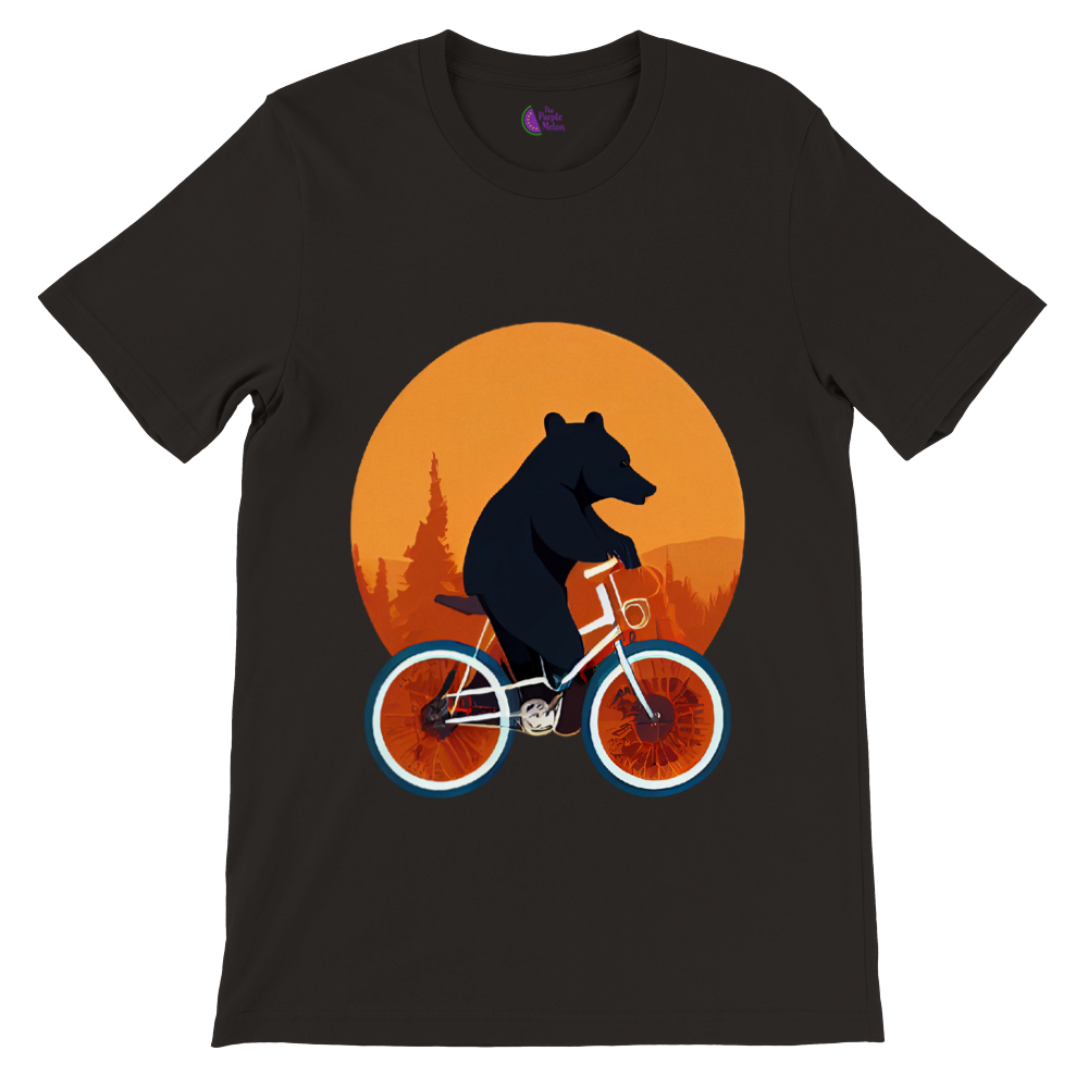 A black t-shirt with a bear riding a bike print