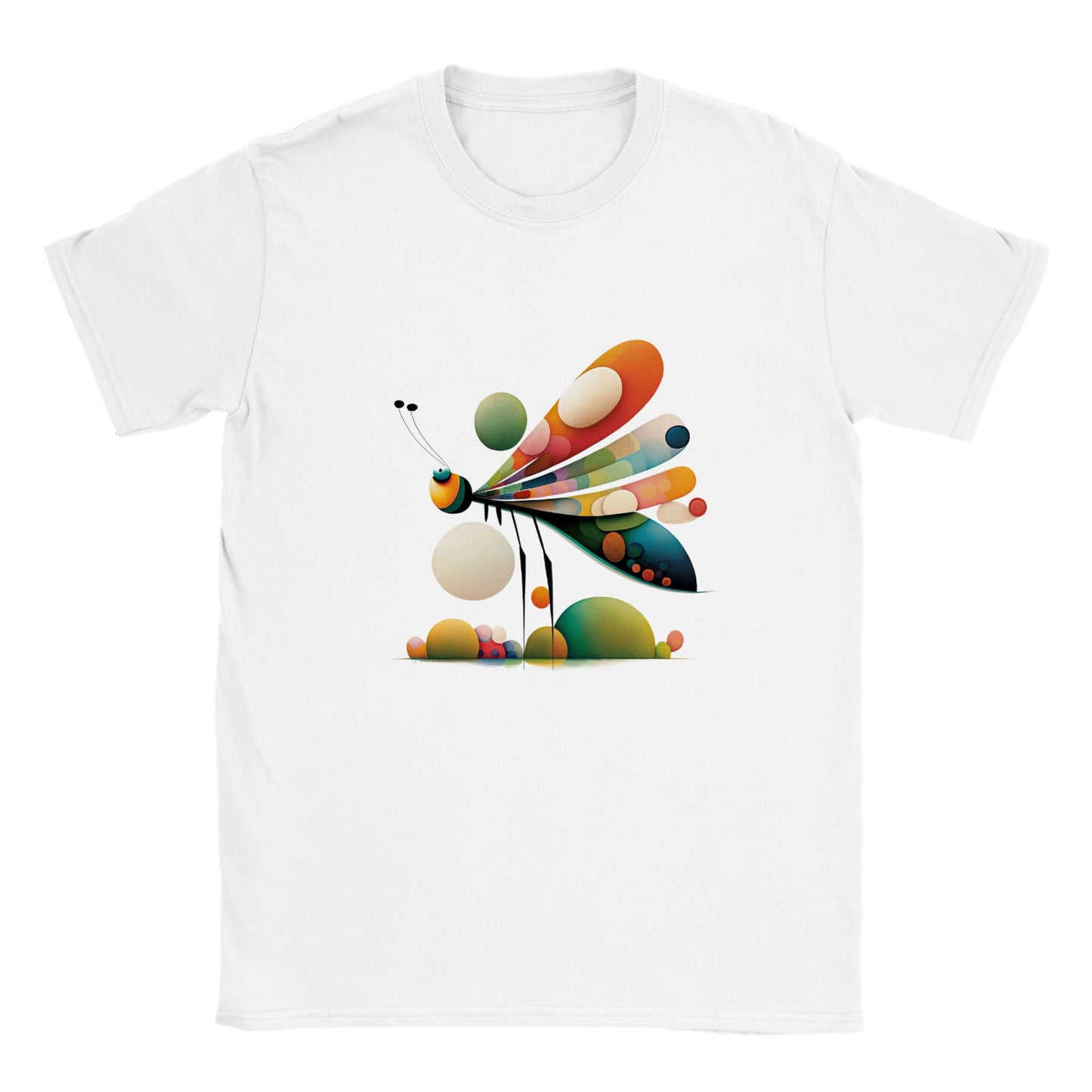 Introducing the Classic Kids Crewneck T-Shirt with Abstract Dragonfly Print - Perfect for Your Little Fashionista!