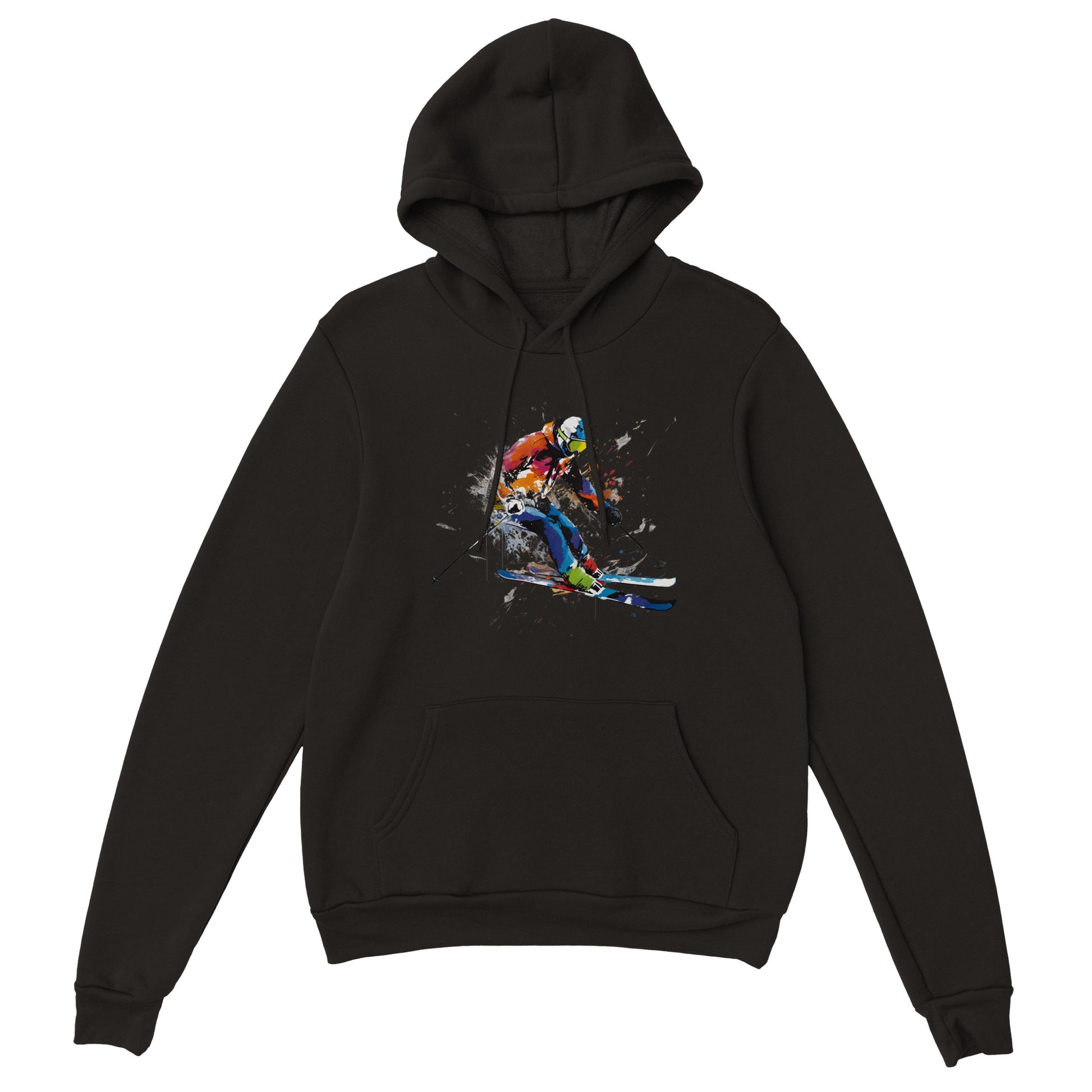 Black hoodie with a skier print