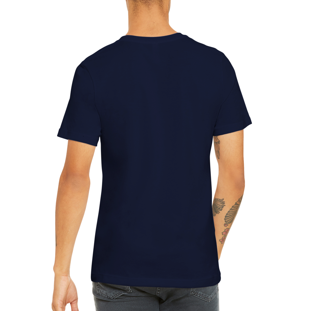 Cat Playing the Saxophone Under the Full Moon Premium Unisex Crewneck T-shirt.