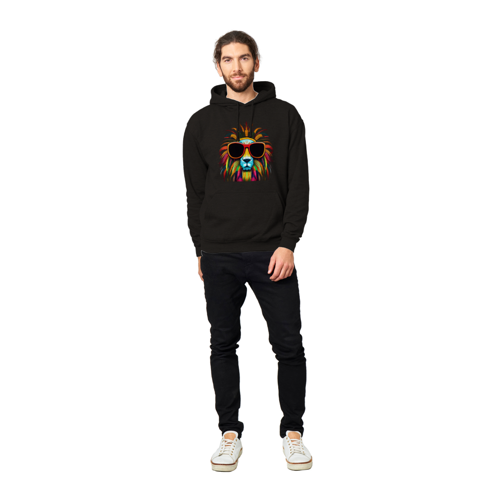 Colourful Lion Wearing Sunglasses Premium Unisex Pullover Hoodie