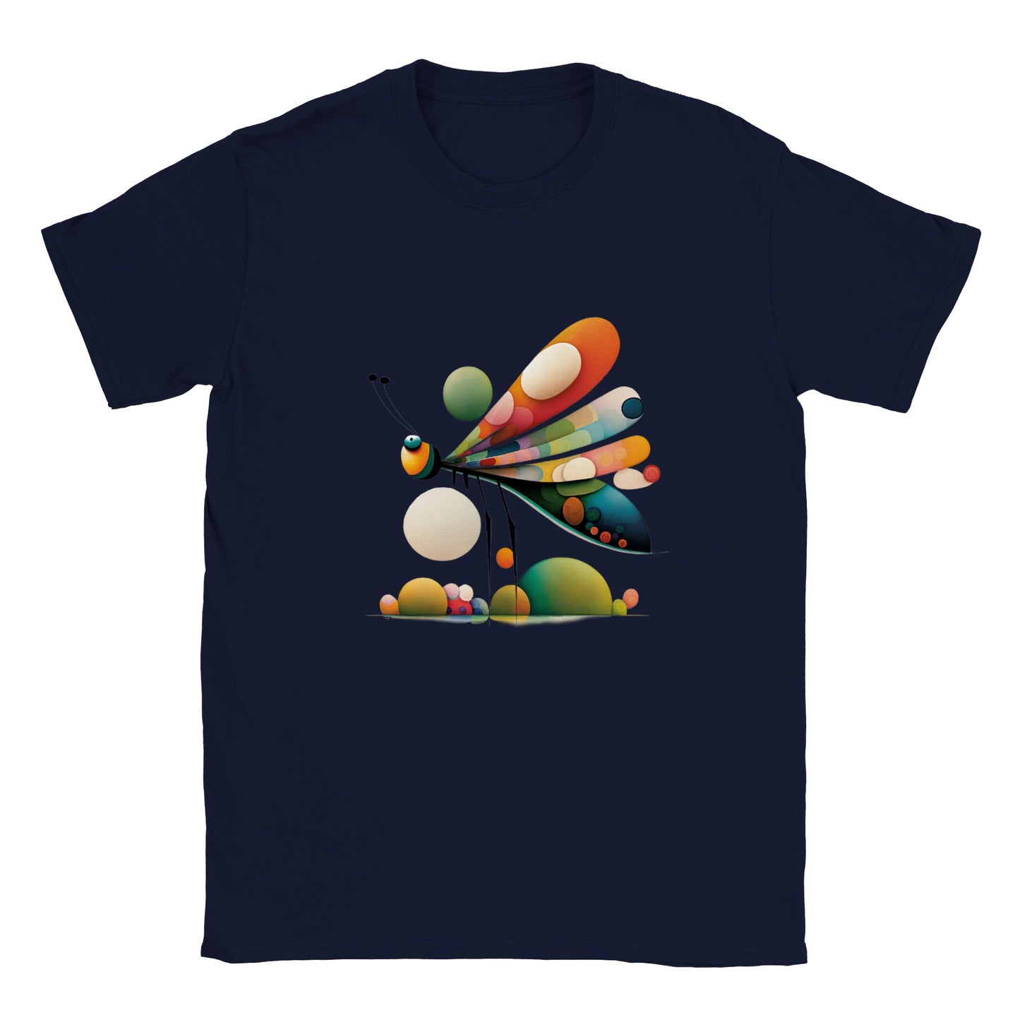 Introducing the Classic Kids Crewneck T-Shirt with Abstract Dragonfly Print - Perfect for Your Little Fashionista!
