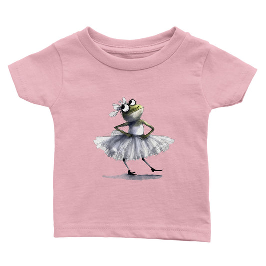 Baby pink t-shirt with a ballerina fron in a tutu print