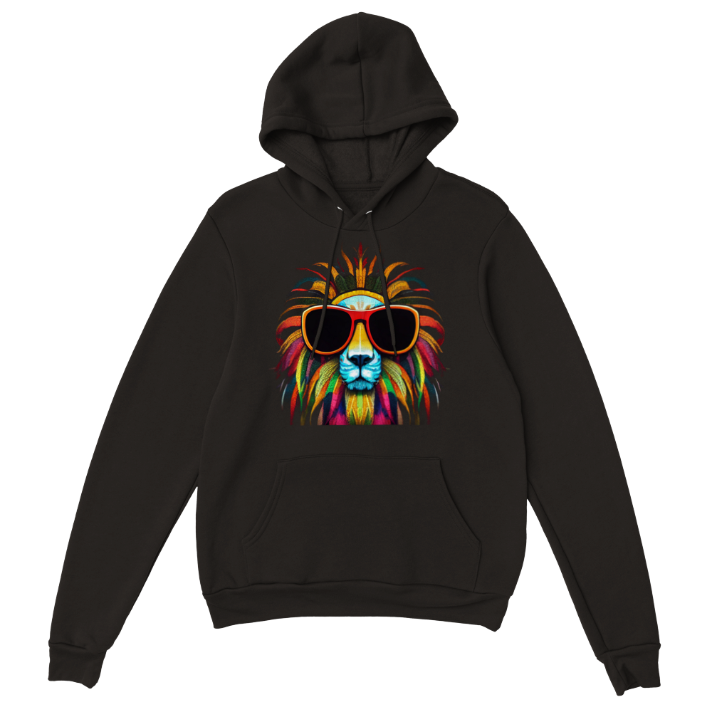 Colourful Lion Wearing Sunglasses Premium Unisex Pullover Hoodie
