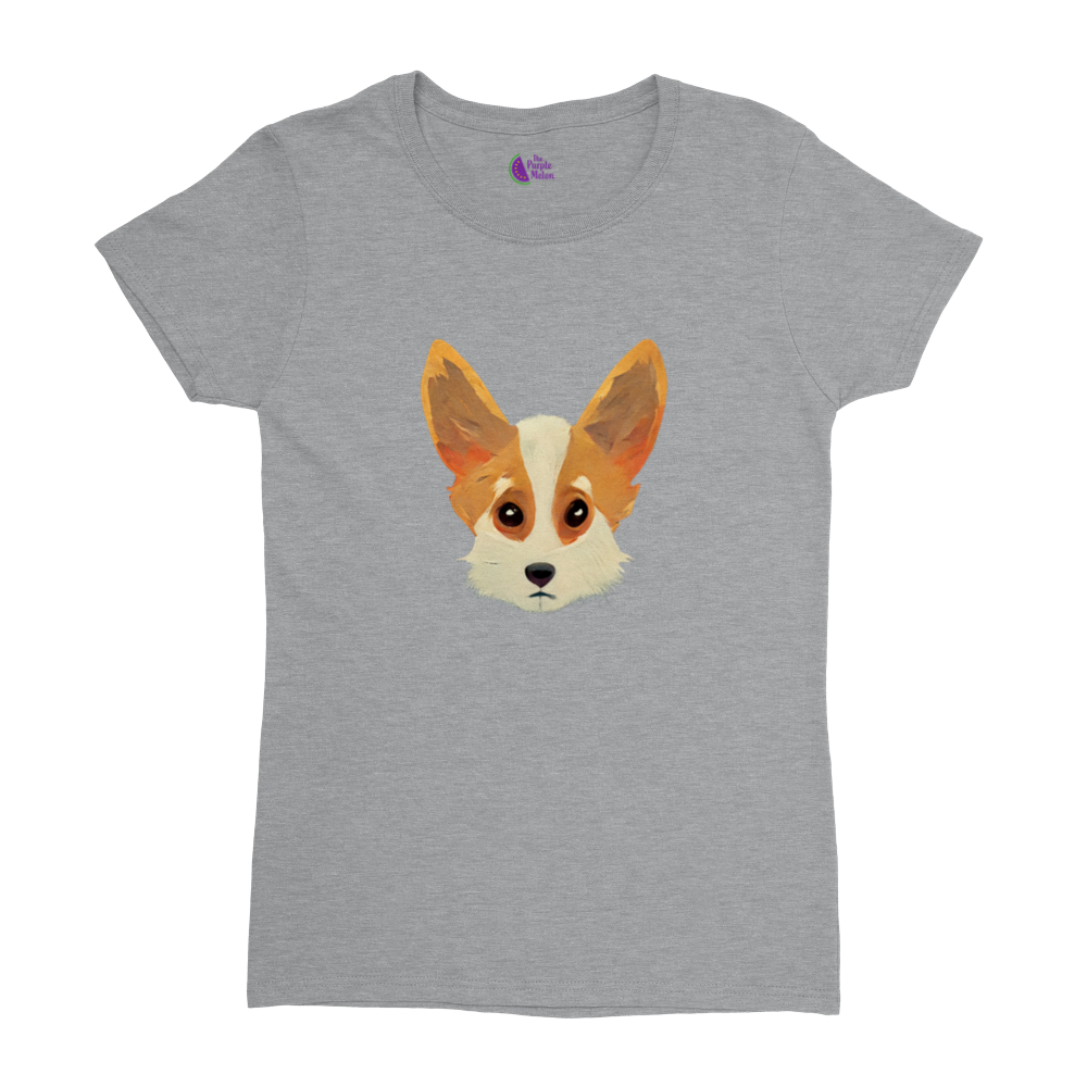 grey t-shirt with a cute corgi print