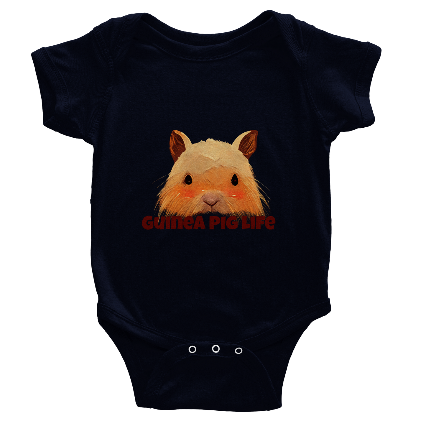 Navy short sleeve baby onesie with cute Guinea Pig life print