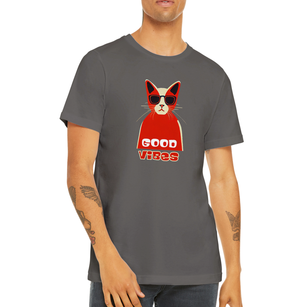 Good Vibes Cat in Sunglasses Premium Unisex Crewneck T-shirt