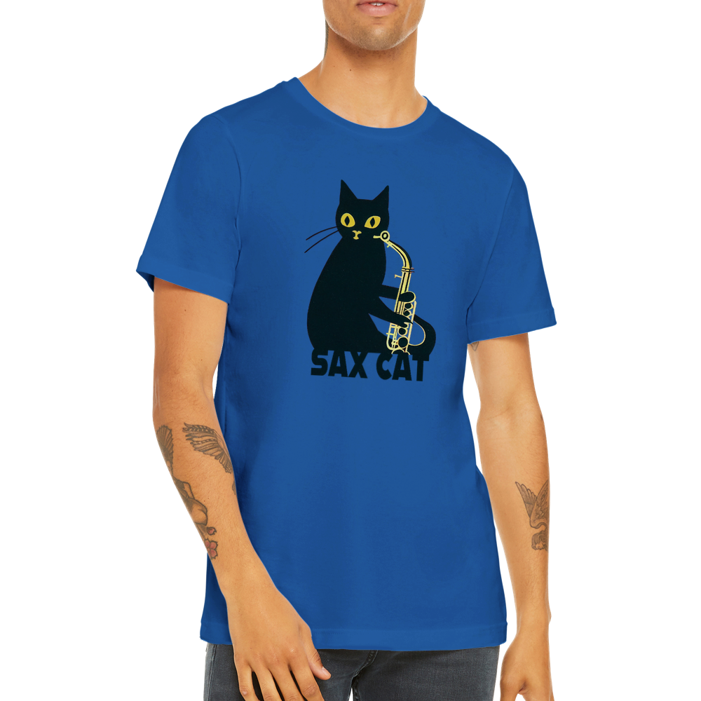 Unleash Your Inner Cool Cat with the Sax Cat Print Premium Unisex Crewneck T-shirt!