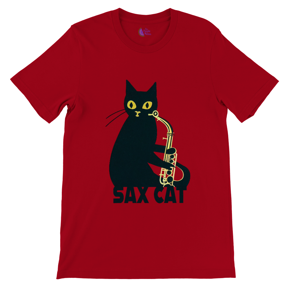 Sax Cat Print Premium Unisex Crewneck T-shirt.