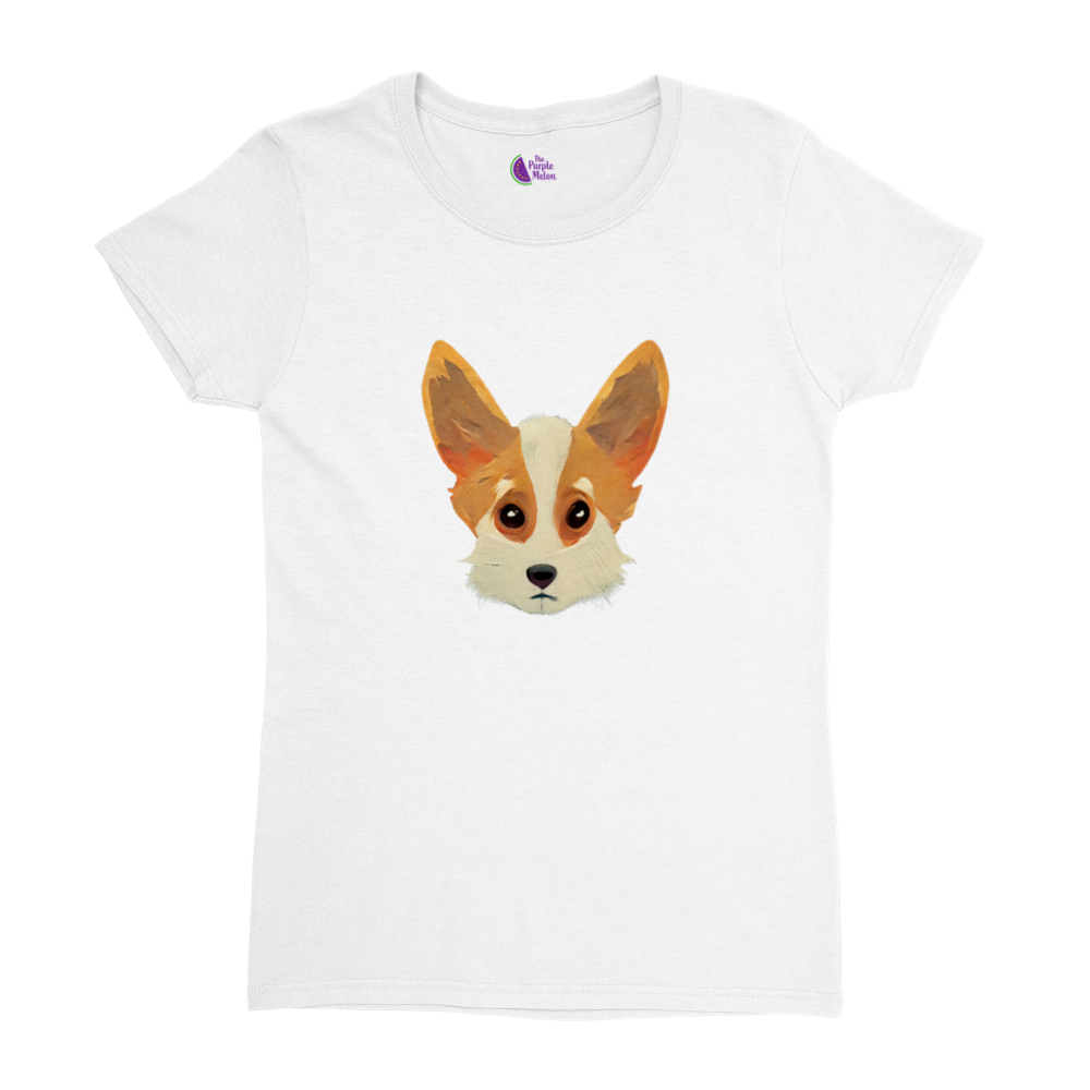 white t-shirt with a cute corgi print