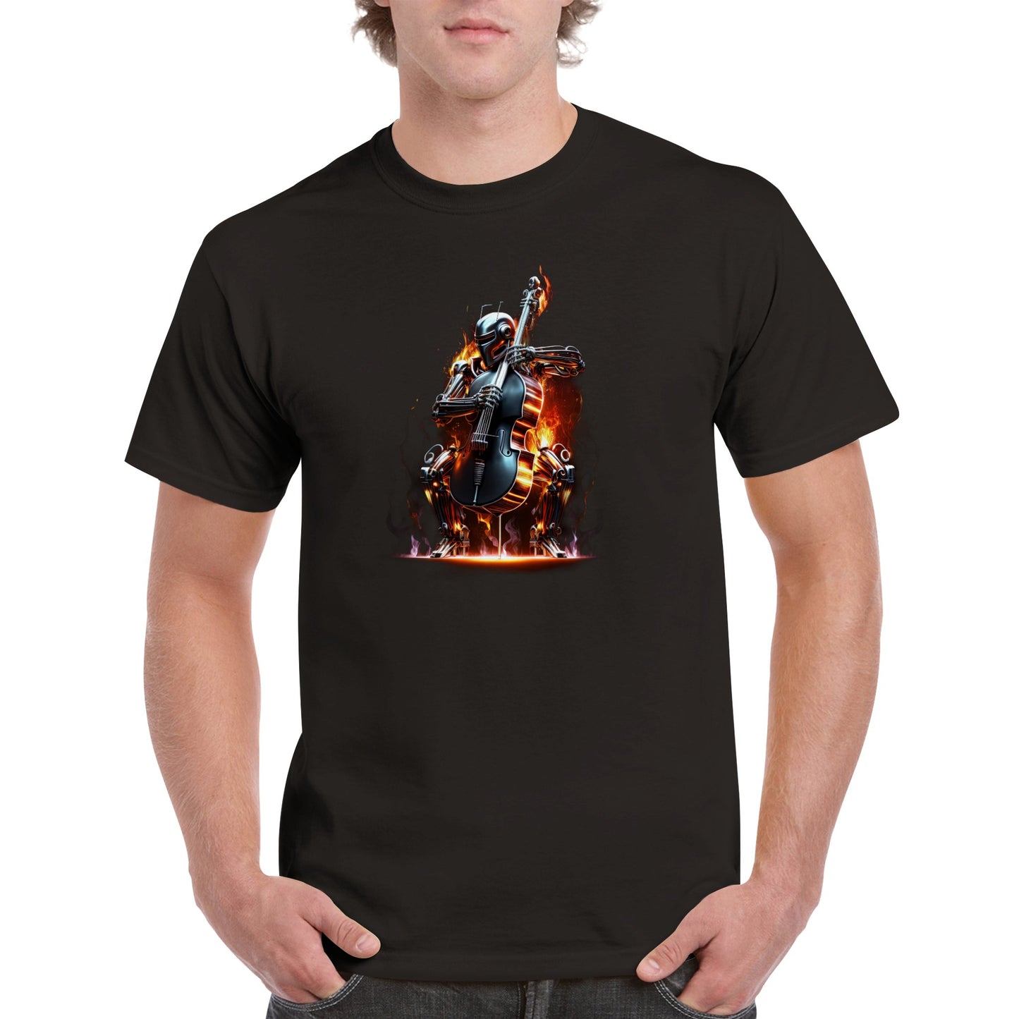 Space Robot on fire playing the double bass Heavyweight Unisex Crewneck T-shirt