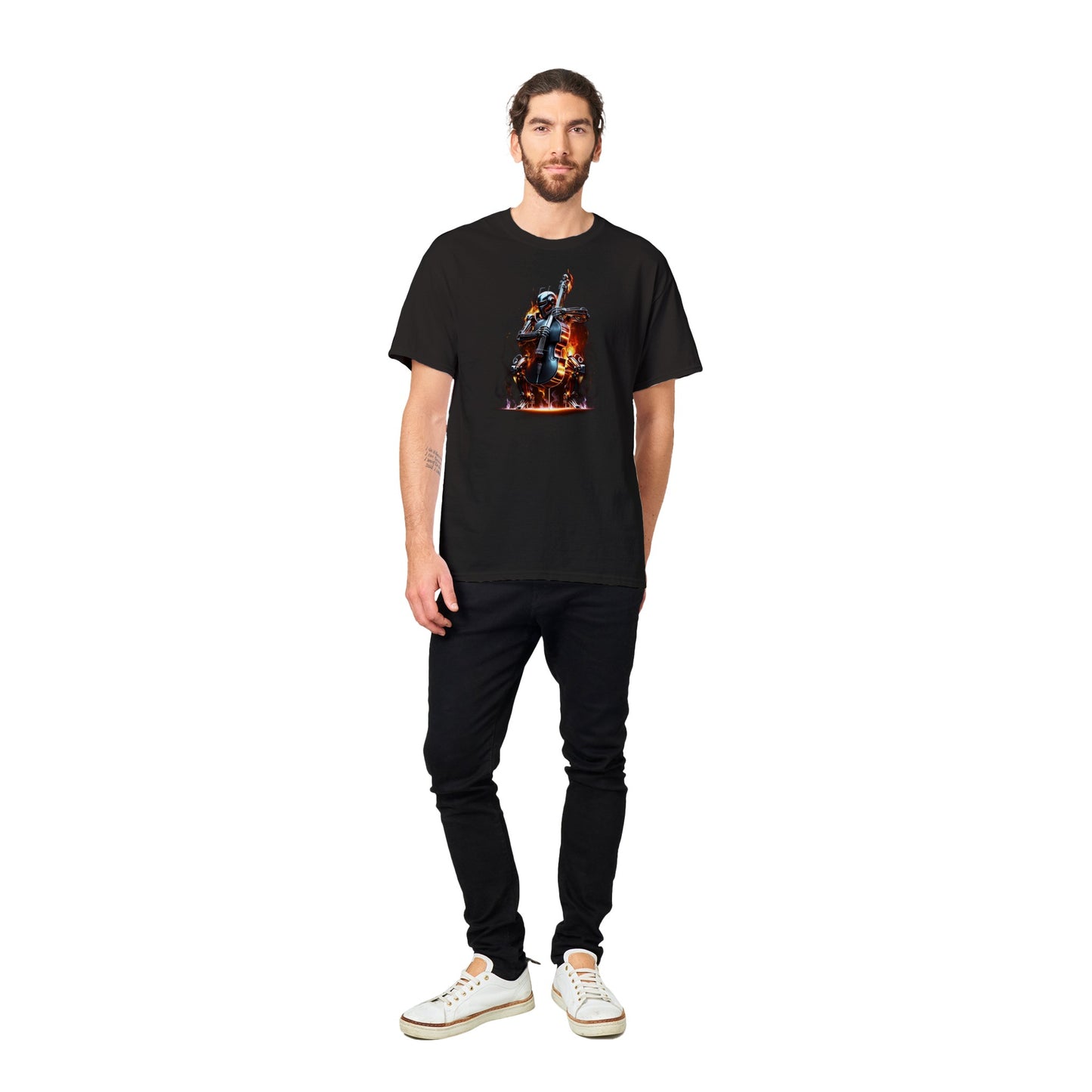 Space Robot on fire playing the double bass Heavyweight Unisex Crewneck T-shirt