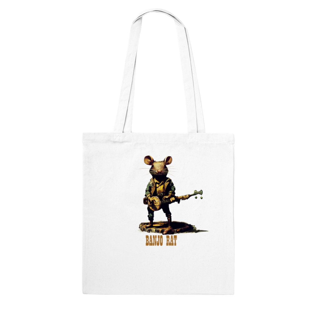 White tote bag with Banjo Rat print
