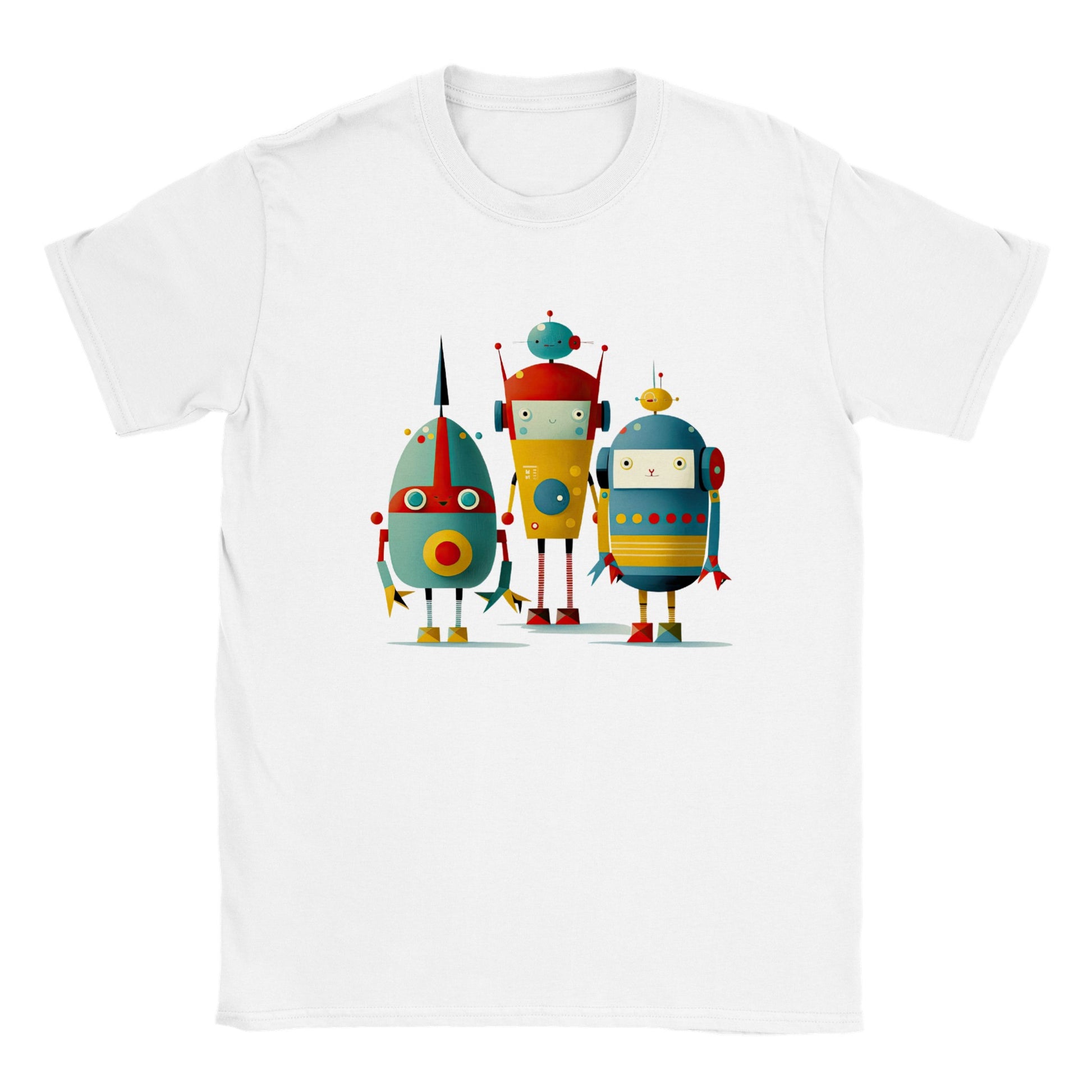 White kids t-shirt with 3 retro robots