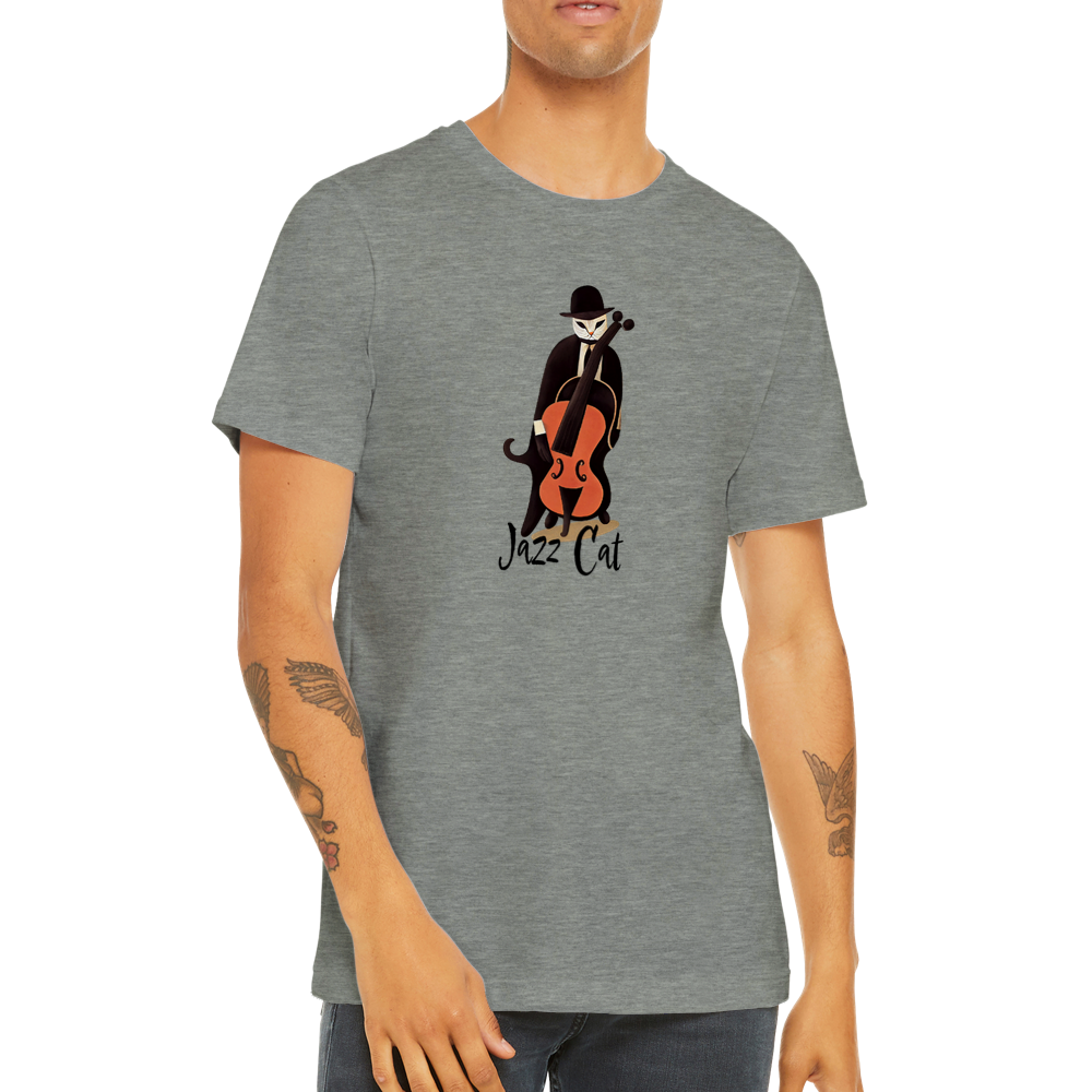 Jazz Cat Playing Double Bass Premium Unisex Crewneck T-shirt