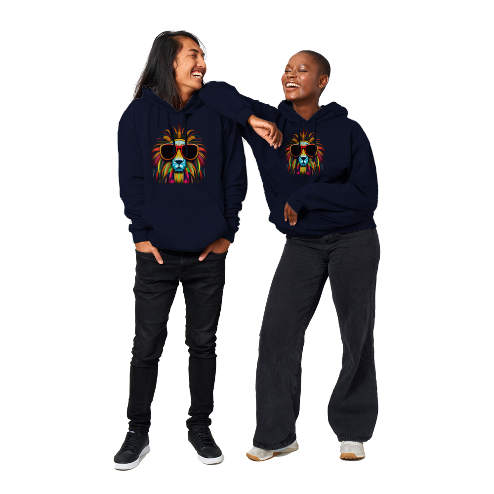 Colourful Lion Wearing Sunglasses Premium Unisex Pullover Hoodie