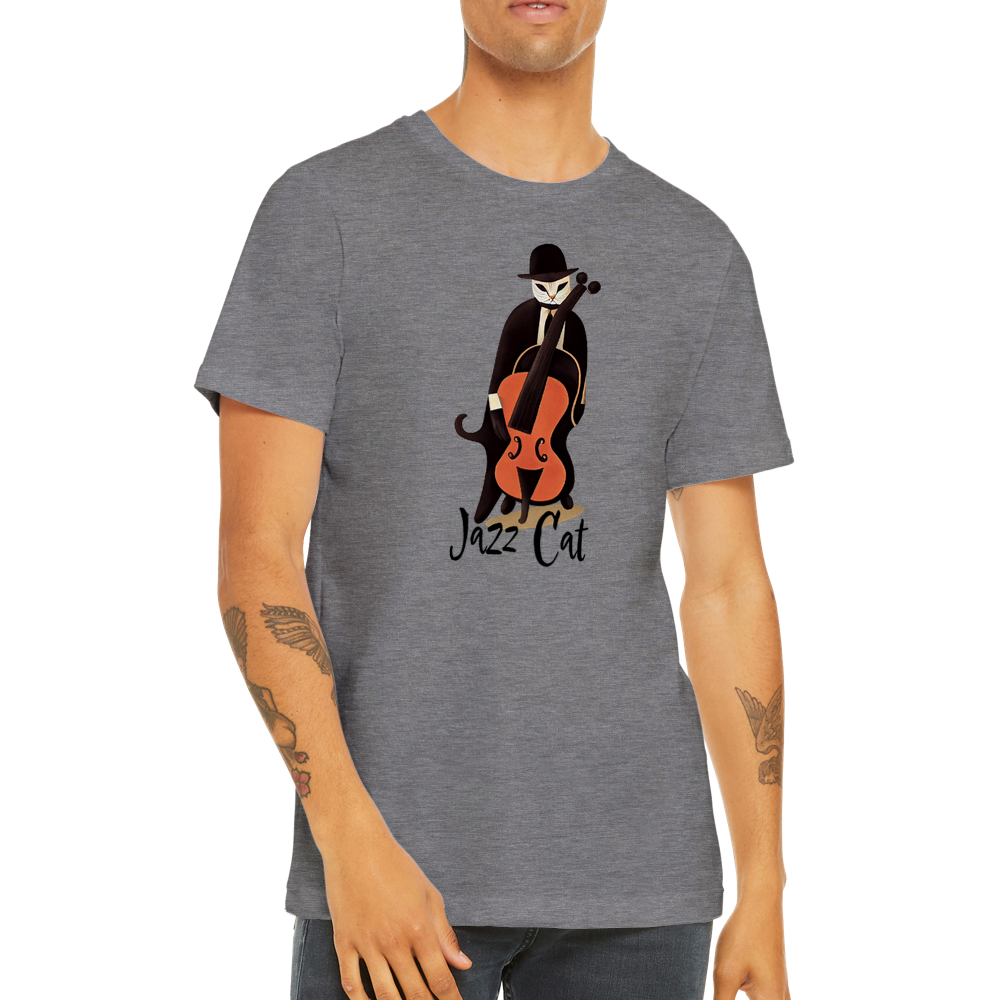 Jazz Cat Playing Double Bass Premium Unisex Crewneck T-shirt