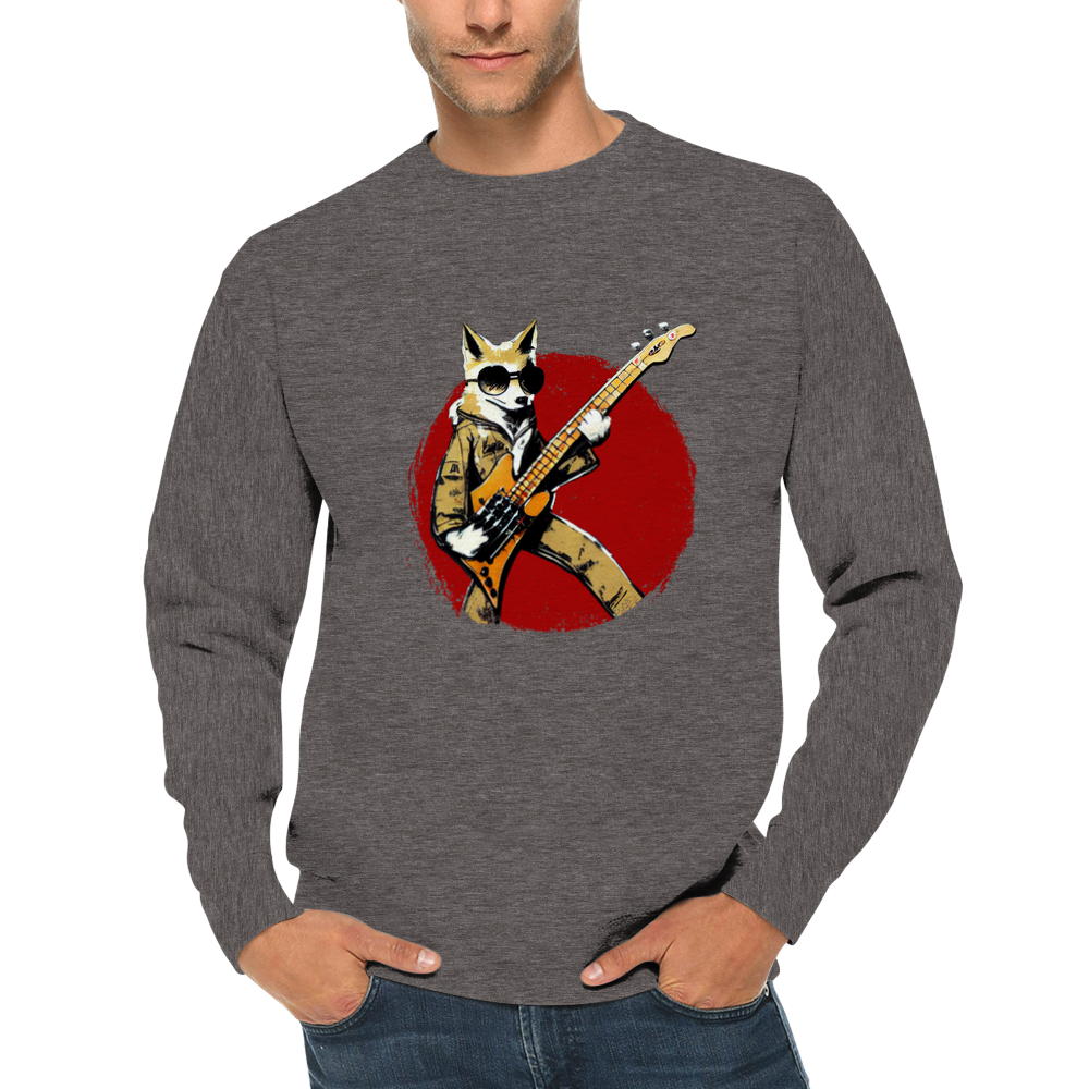 Fox Playing a Bass Guitar Premium Unisex Crewneck Sweatshirt