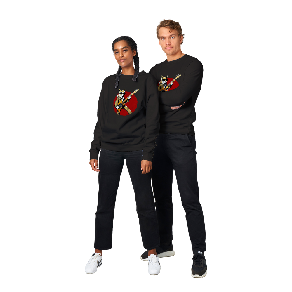 Fox Playing a Bass Guitar Premium Unisex Crewneck Sweatshirt