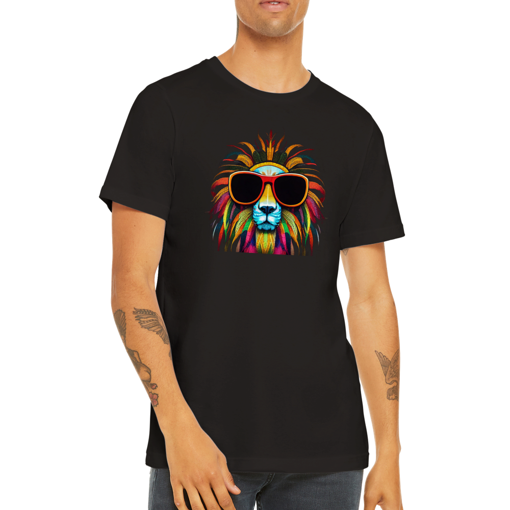 Make a Statement with Our Colourful Lion Wearing Sunglasses Premium Unisex Crewneck T-shirt