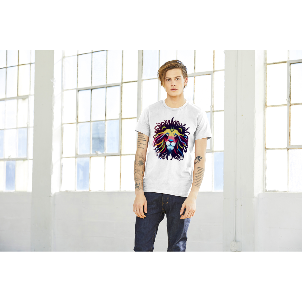 Roar in Style with our Colourful Lion with Dreadlocks Premium Unisex Crewneck T-Shirt