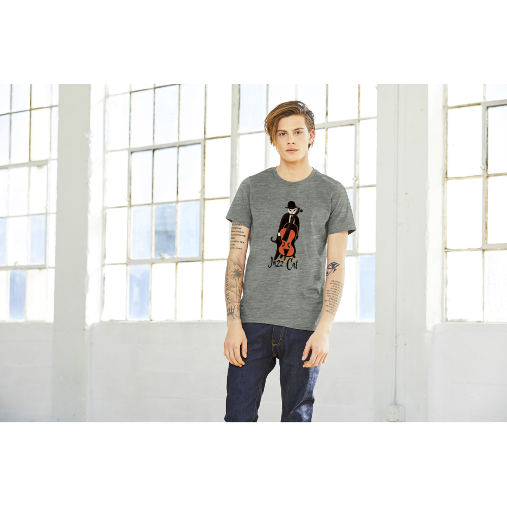 Jazz Cat Playing Double Bass Premium Unisex Crewneck T-shirt