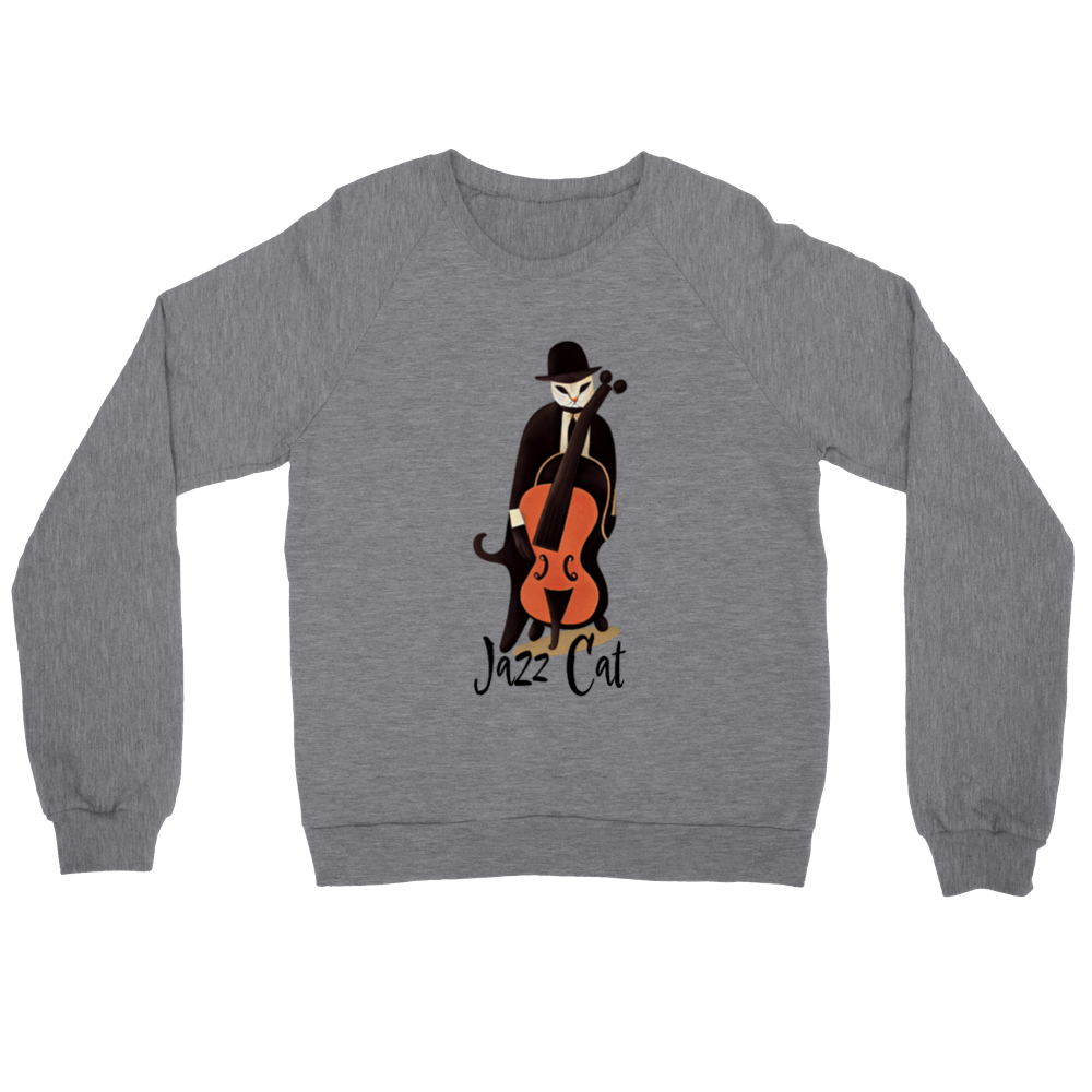 Jazz Cat Playing Double Bass Premium Unisex Crewneck Sweatshirt
