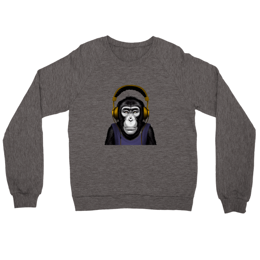 Chimpanzee Litening to Music on Headphones Premium Unisex Crewneck Sweatshirt