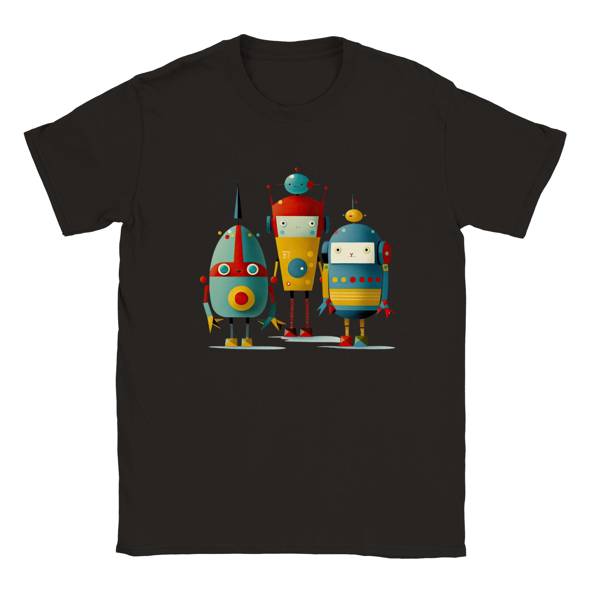 Black kids t-shirt with 3 retro robots