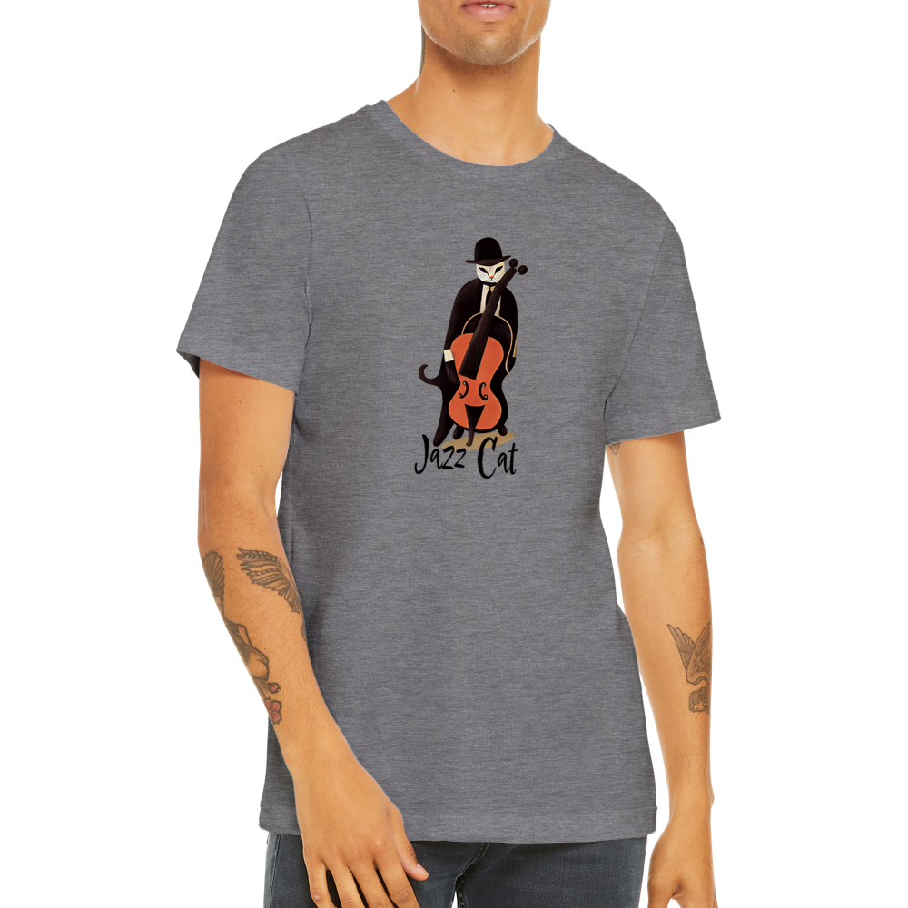 Jazz Cat Playing Double Bass Premium Unisex Crewneck T-shirt