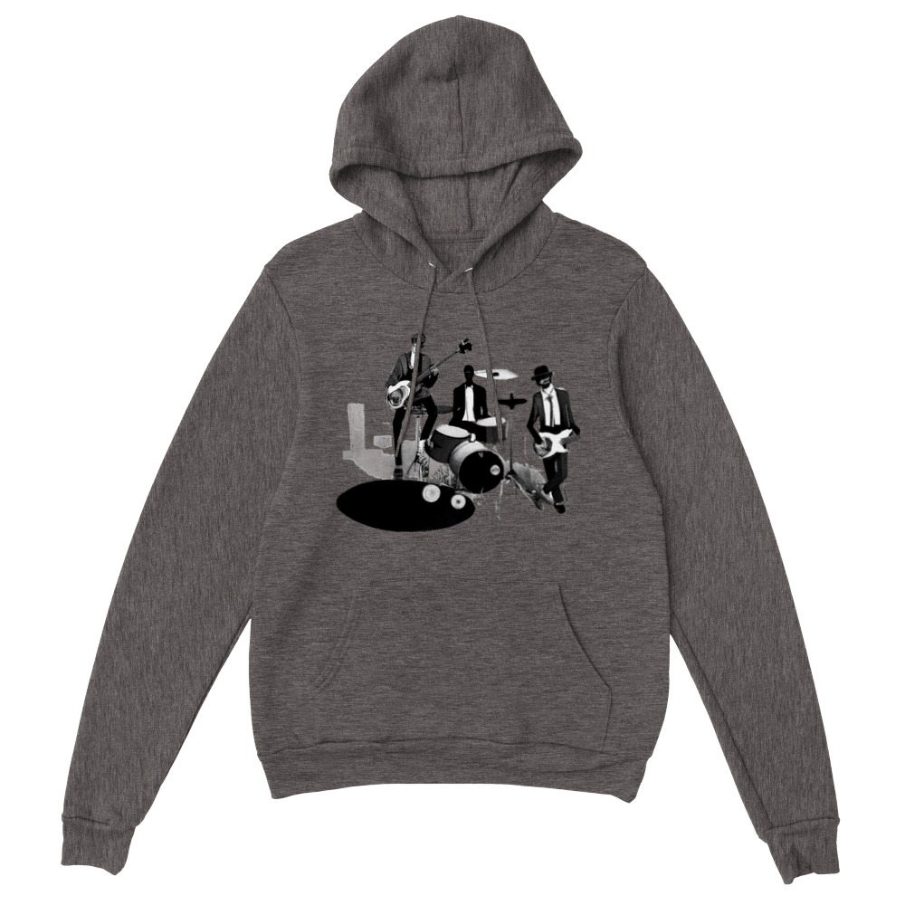 Jazz Trio Black and White Print Premium Unisex Pullover Hoodie.