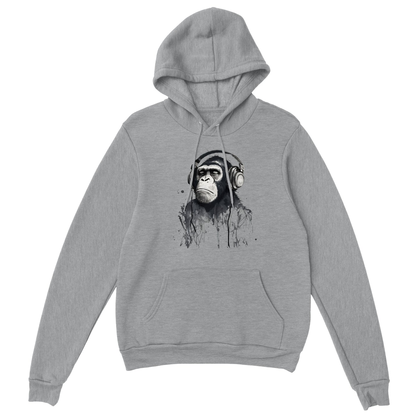 Chimpanzee Wearing Headphones Listening to Music Premium Unisex Pullover Hoodie