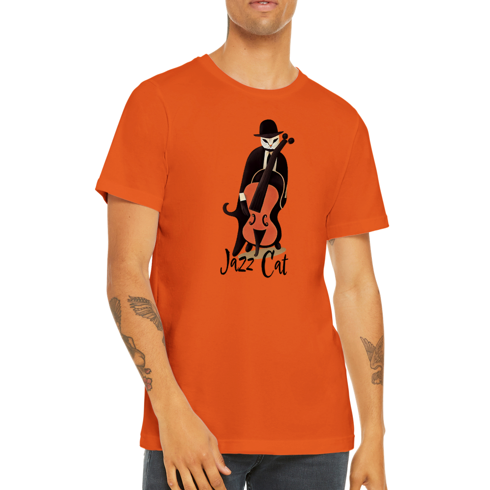 Jazz Cat Playing Double Bass Premium Unisex Crewneck T-shirt