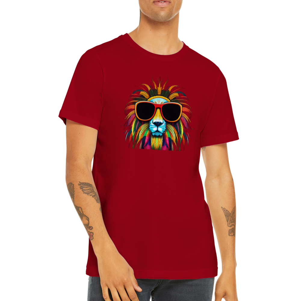 Make a Statement with Our Colourful Lion Wearing Sunglasses Premium Unisex Crewneck T-shirt