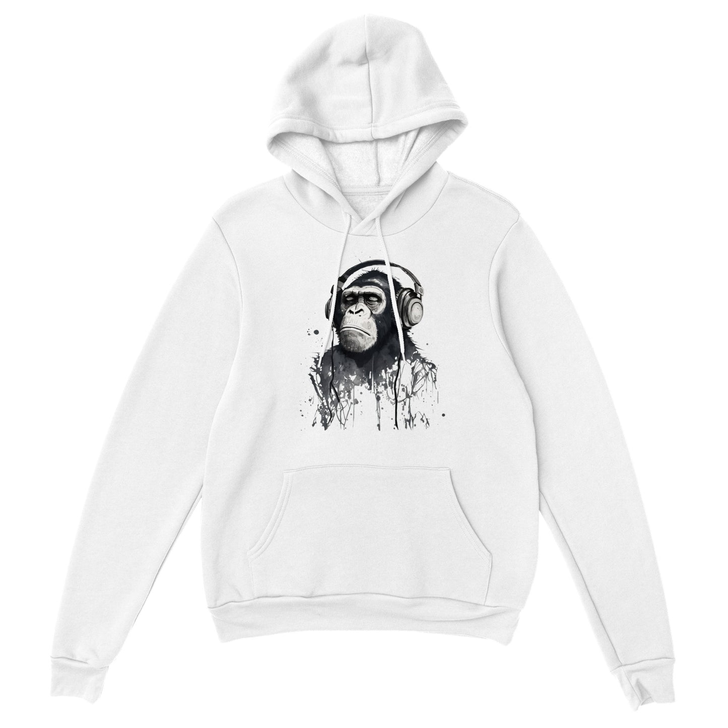 Chimpanzee Wearing Headphones Listening to Music Premium Unisex Pullover Hoodie