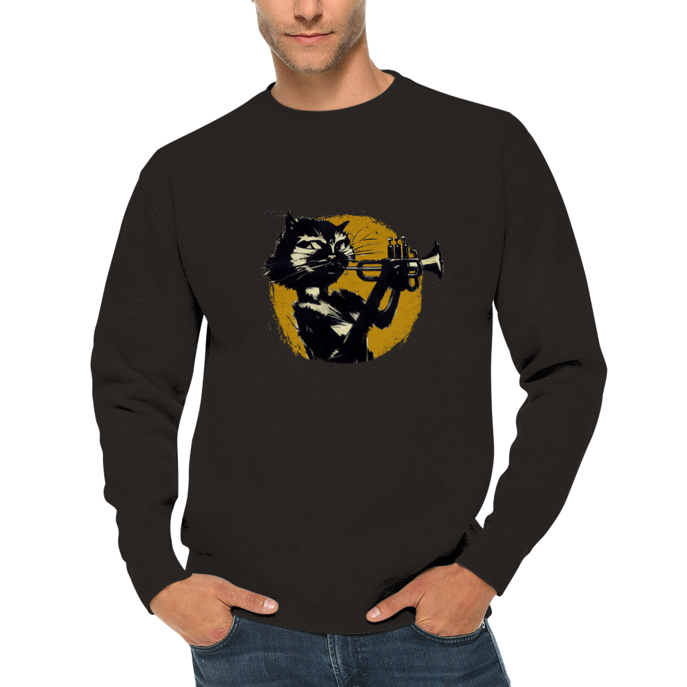 Cat Playing the Trumpet Premium Unisex Crewneck Sweatshirt