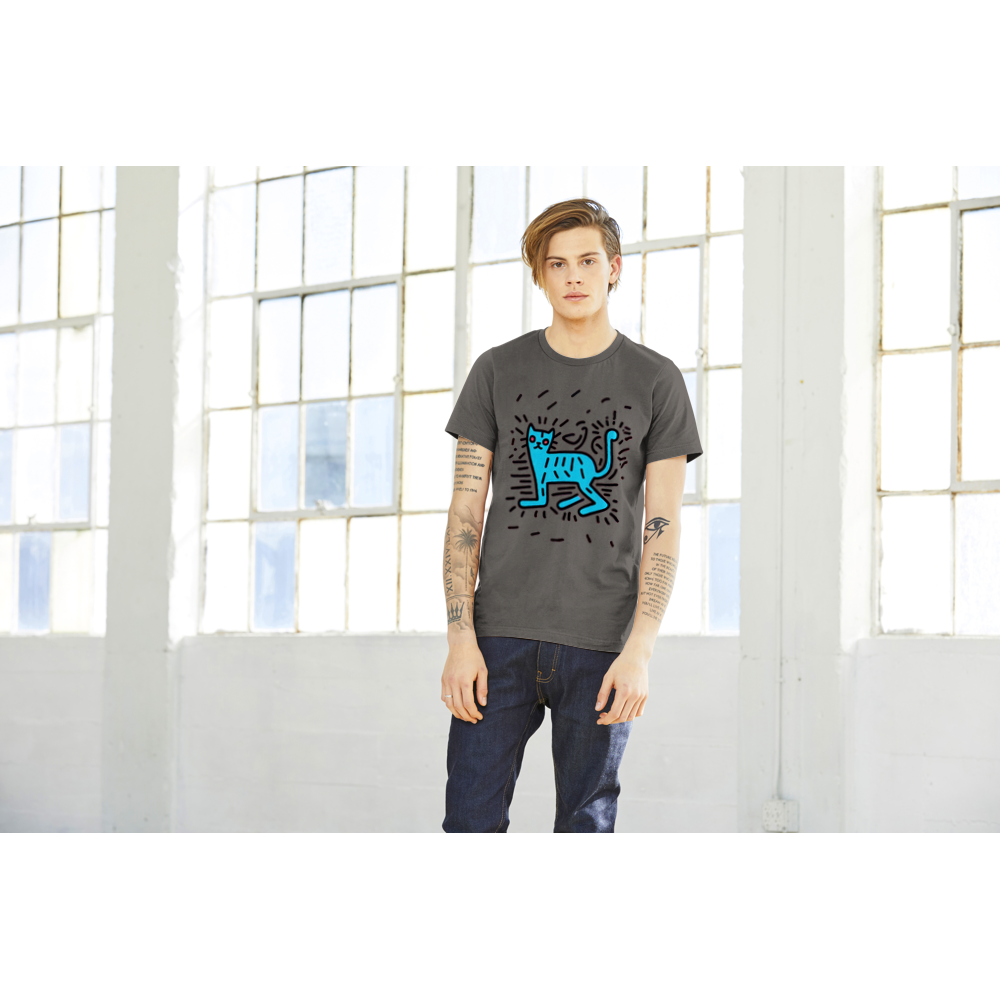 Pop Art Cat Print Premium Unisex Crewneck T-shirt.