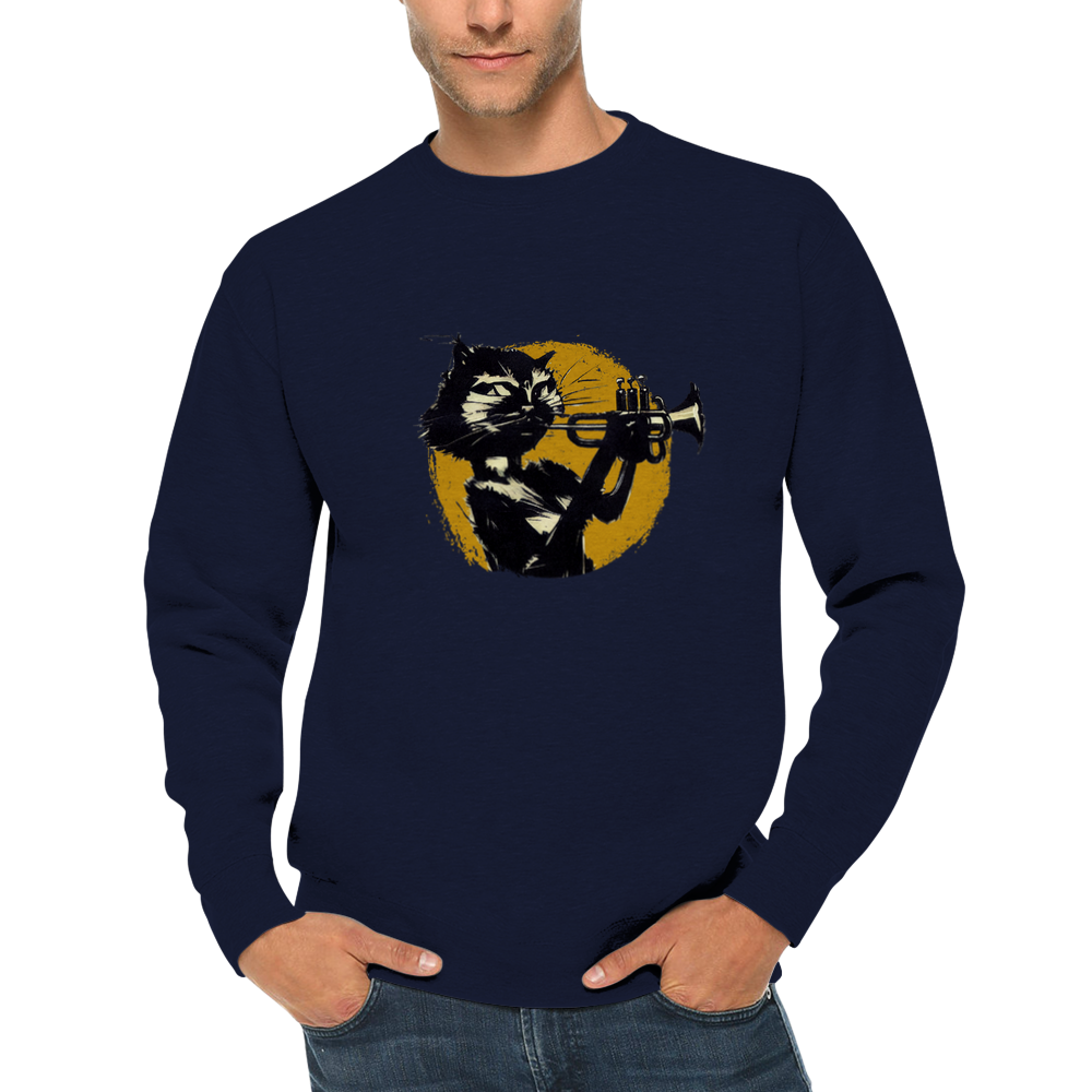 Cat Playing the Trumpet Premium Unisex Crewneck Sweatshirt