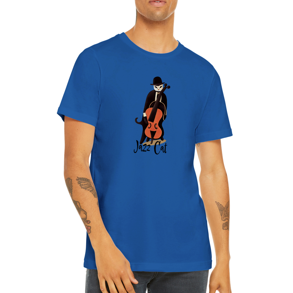 Jazz Cat Playing Double Bass Premium Unisex Crewneck T-shirt